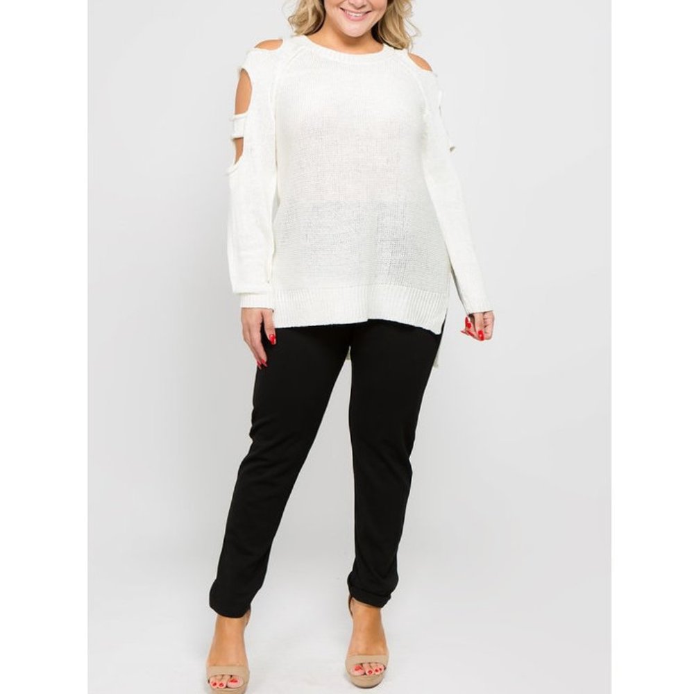 Plus Ivory Cut Out Cold Shoulder Sweater Tunic Top - Picture 2 of 6